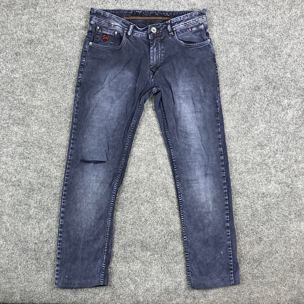 S4L Jeans Mens Size 32 Black Slim‎ Fit Faded Denim Streetwear Distressed Wash